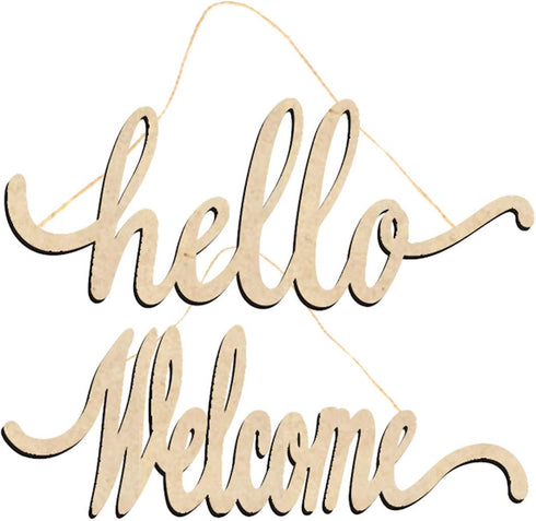 Hello Welcome Wood Sign Cutout, Wooden Letter Sign DIY Block Words for Home Door Wall Art Decoration