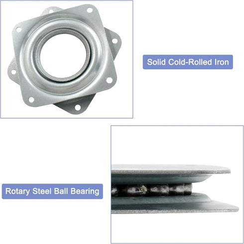 2pcs 3" Square Heavy Duty Lazy Susan Turntable, Steel Ball Bearing Rotating Tray for Dining Table, Pantry, Organizer