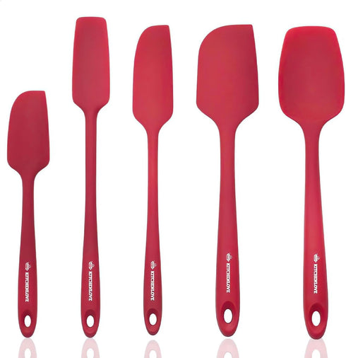 KITCHENLOVE 5 Piece Premium Silicone Spatula Set - 600°F Heat Resistant Non-Stick for Baking, Cooking, Mixing - Red