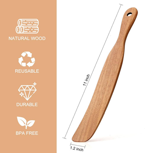 Skinny Wooden Spurtle for Sourdough Starter, Baking, Mixing, Cooking Utensils, Flat Spatula for Kitchen Tools