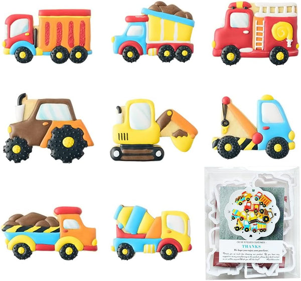 Transportation/Vehicles Cookie Cutters with Matching Stencils - Set of 16, Truck, Tractor, Fire Engine, Excavator