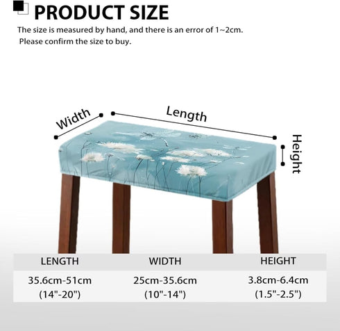 Set 2 Dragonfly Flower Bar Stool Covers of Bench Covers Slipcover Rectangle Light Blue Stretch Vanity Cover Bar Stools
