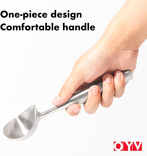 OYV Stainless Steel Ice Cream Scoop, Ergonomically Designed Handle for Comfort, Heavy Duty Ice Cream Scooper, One-Piece