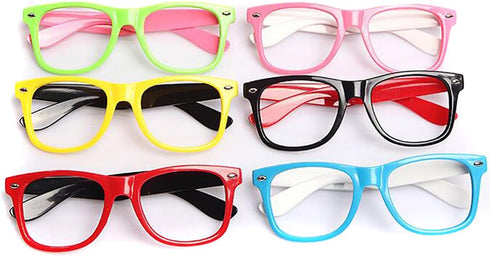 Fodattm Set of 6 Kids Candy Colour Glasses Frame Without Lenses, Nerdy Retro Party Supplies (Colour Random)