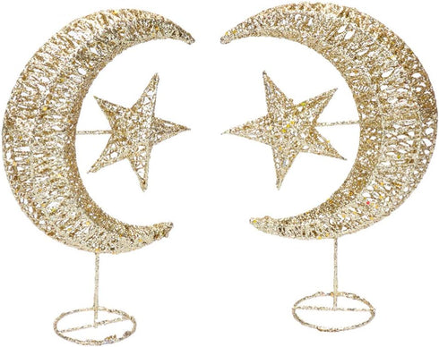 Uonlytech Glitter Moon and Star Ornament | Christmas Table Decoration | Wedding Birthday Holiday Party Supply | 20cm
