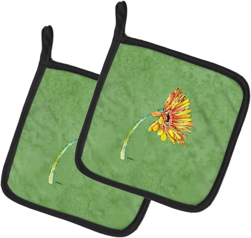 Caroline's Treasures 8854PTHD Gerber Daisy Orange Pair of Heat Resistant Pot Holders for Cooking, 7 1/2 x 7 1/2