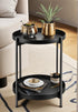 JuheBoxia 2-Tier Foldable Round Side Table, Metal End Table with Storage for Indoor Outdoor Use, Small Coffee Table