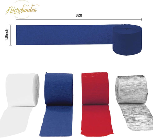 NICROLANDEE Patriotic Decorations - 8 Rolls Red White Blue Crepe Paper Streamers for 4th of July Independence Day