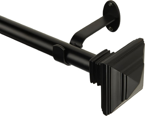 Elrene Home Fashions Florence Single Curtain Rod with Stacked Square Finials, 1" Diameter, Antique Black (28X48)