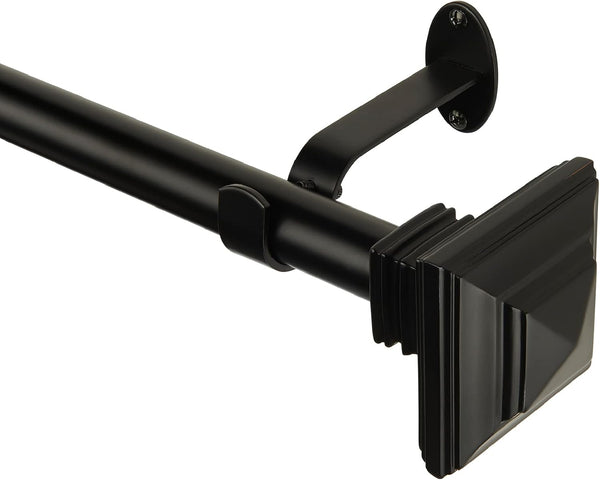 Elrene Home Fashions Florence Single Curtain Rod with Stacked Square Finials, 1" Diameter, Antique Black (28X48)