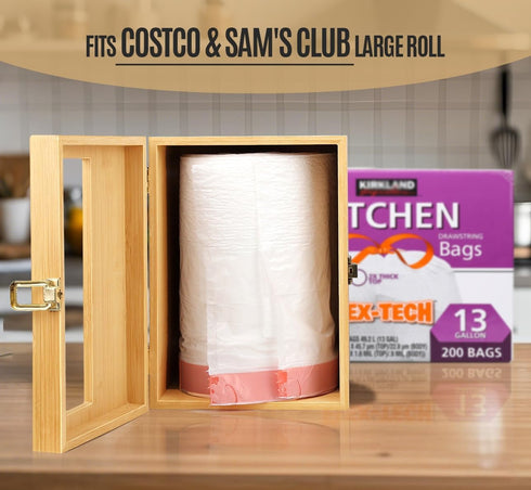 1333 Libreshine Extra Large Bamboo Trash Bag Dispenser Holder for Tall Kitchen Bags, Fits Costco Jumbo Rolls, Gallon