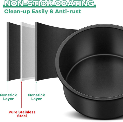 TeamFar 4 Inch Cake Pan, Mini Round Baking Layer Cake Pan Set of 3, with Non-Stick Coating Stainless Steel Core for Birthday, Party, Wedding, Healthy & Heatproof, Release Easily & Easy Clean by TeamFar