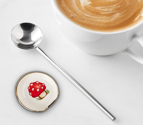 4 PCS Mushroom Coffee Spoon Rest Ceramic Spoon Rests Gold Rim Coffee Bar Accessories Teaspoon Rest Coffee Stir Spoon Rest Mini Cooking Spoon Holder For Stove Top Countertop