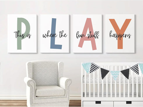 Baccone 12x16 Inch Set 4 Kids Playroom Wall Art Boys Room Wall Decor Childrens Playroom Canvas Prints Baby Boy Kids