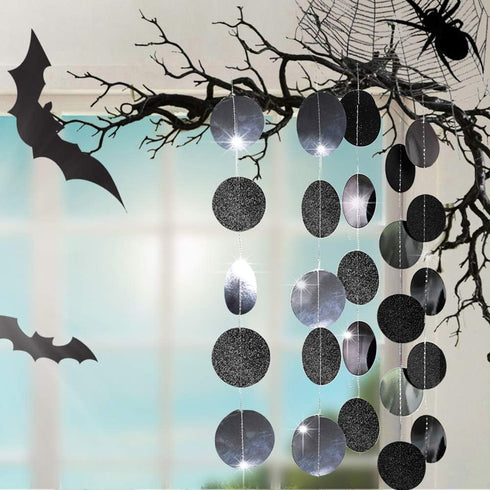 Cheerland Glitter Charcoal Grey Black Circle Garland Kit, Halloween Party Decoration Hanging Polka Dots Streamer Banner