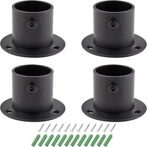 Set of 4 Heavy Duty 1-1/4 Inch Stainless Steel Closet Rod End Supports with Screws, Closet Pole Sockets (Black)