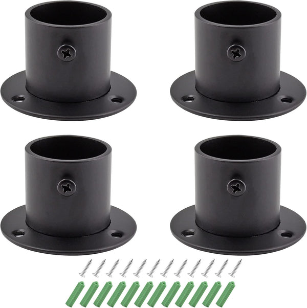 Set of 4 Heavy Duty 1-1/4 Inch Stainless Steel Closet Rod End Supports with Screws, Closet Pole Sockets (Black)