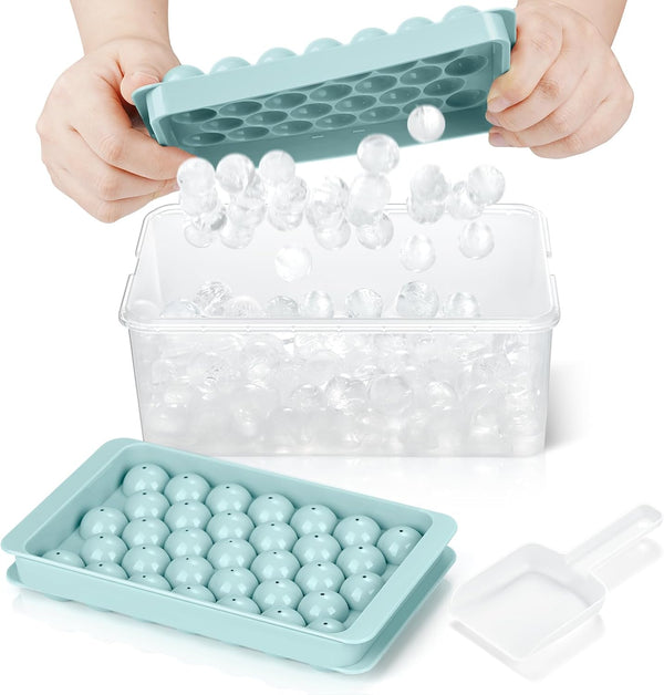 Round Ice Cube Tray with Lid & Bin, Ice Ball Maker Mold for Freezer, Makes 66PCS Sphere Ice Cubes