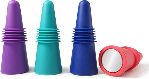 Wine Stoppers - Reusable Wine Bottle Stoppers, 4 Pack Multicolor Silicone for Glass Bottles