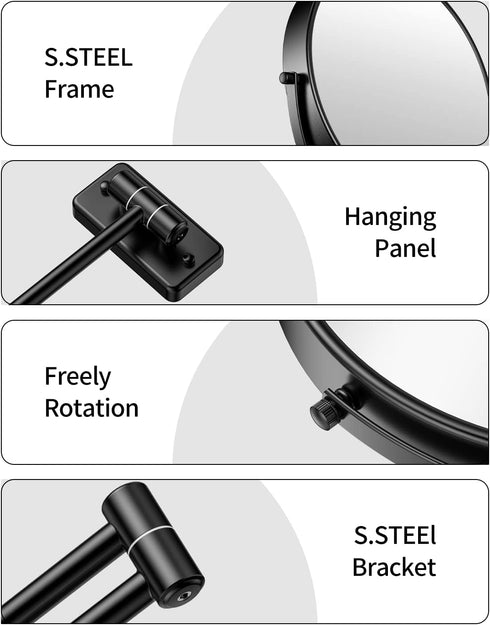 9" 1X/10X 360 Gospire Large Size Wall Mount Magnifying Mirror, Magnification Double-Sided, Swivel Extendable Cosmetic