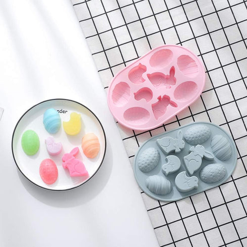 2 Pack Easter Rabbit Bunny Egg Silicone Molds, 3D Easter-theme Baking Mould Tray for DIY Baking Tool, Chocolate Cake