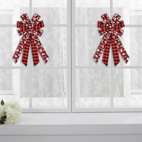 Hying Large Valentines Wreath Bow, Black Red Buffalo Plaid Bows for Holiday Hearts, Burlap Tree Topper for Front Door