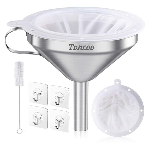 5-Inch Premium Stainless Steel Funnel with 200 Mesh Food Strainer for Kitchen Bottles