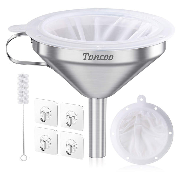 5-Inch Premium Stainless Steel Funnel with 200 Mesh Food Strainer for Kitchen Bottles