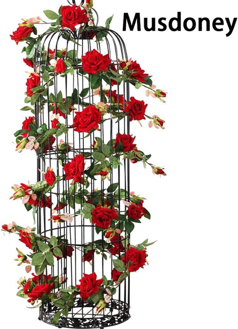 Musdoney 4Pcs 32.2 FT Fake Rose Vine Flowers, Artificial Flower Garland for Home, Wedding, Party Decor (Red)