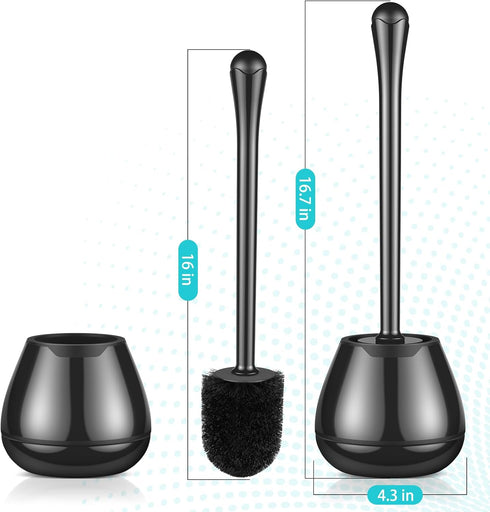 Toilet Brush and Holder with Long Handle, Easy to Hide Plastic Holder for Deep Cleaning, Drip-Proof