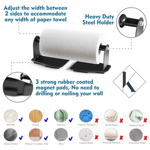 Katzco Magnetic Paper Towel Holder – 12x4x3-Inch, Adjustable with Magnet Pads, Set of 2