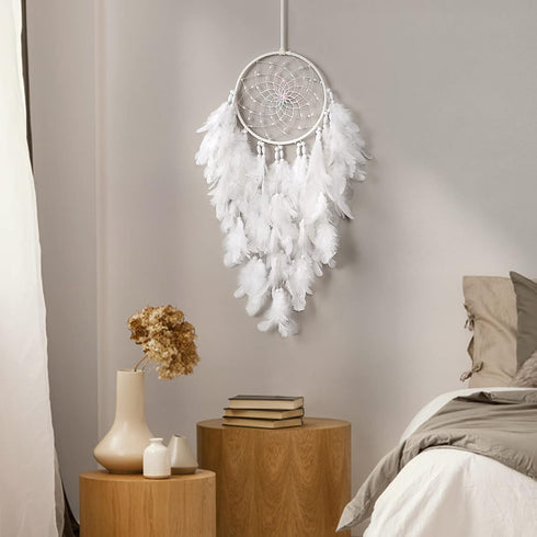 White Feathers Dream Catcher by Dremisland, Elegant Wall Hanging for Bedroom, Wedding Party Gift for Girls
