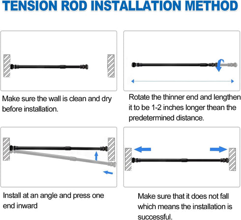 AIZESI Short Tension Curtain Rods, 4 Pcs Black, 28" to 41"