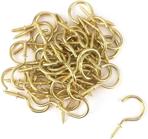 yueton 50pcs Metal Screw-in Ceiling Hooks, Cup Hooks (Gold)