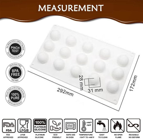 15-Cavity Sphere Design Silicone Mold,Baking Mold for Mousse Cake, Fondant Mold Silicone Mold for Baking Cakes, French Dessert Mold for Pastry Chocolate,Jelly,Soap and Ice Cream by AFINSEA