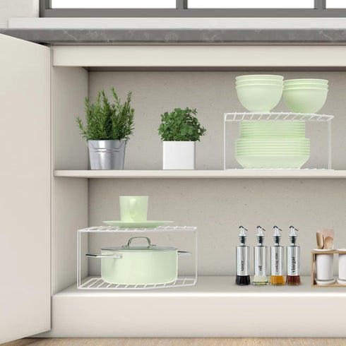 AKAZA 2Pcs 2-Tier Counter Corner Stackable Organizer Shelf for Kitchen - Cabinet Storage Shelf Rack, ShelvesKitchen