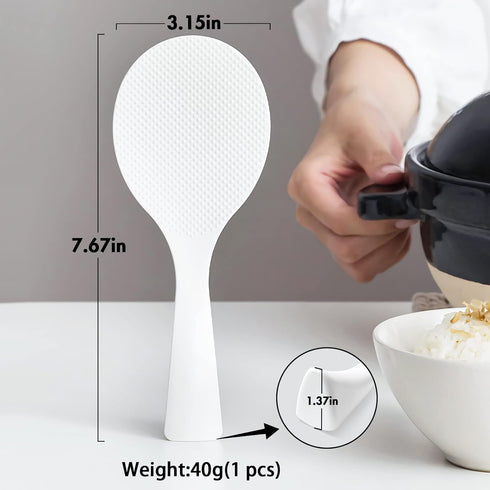 2 Pcs Plastic Rice Paddle, Non Stick Standing Rice Spoon Scooper Spatula, Heat Resistant (White)