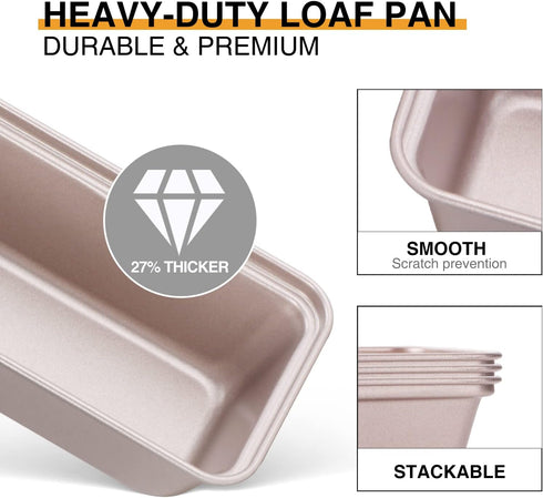 HONGBAKE Mini Loaf Pan for Baking Bread, Nonstick Small Banana Bread Tins Set of 3, 6 x 3.3 x 2 In - Rose Gold