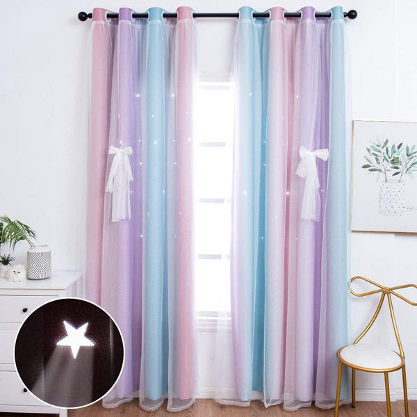 UNISTAR 2 Panels Blackout Stars Curtains for Kids Girls Bedroom Aesthetic Living Room