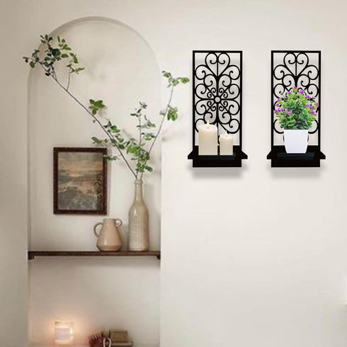 Birminwind Black Metal Wall Candle Holder: Wall Plant Holder Candle Sconces for Bathroom - Minimalist Modern Art Dcor