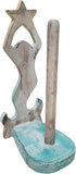 WorldBazzar Hand Carved Mermaid Star Fish Paper Towel Holder Wood Carving Nautical Statue Kitchen Gadget Sculpture