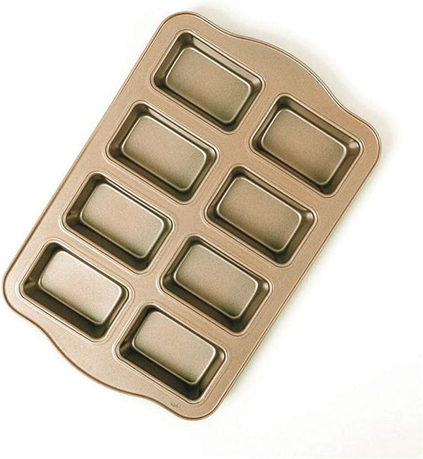 Non-Stick Mini Loaf Pan, 8-Cavity Carbon Steel Baking Tray, Golden