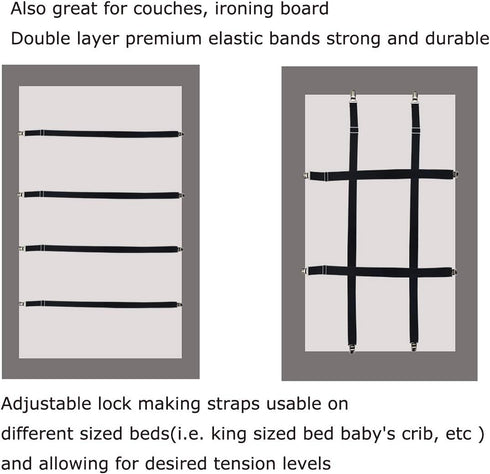 Long Bed Sheet Clips, Adjustable Mattress Holder Straps Fastener, 4 Pieces (White)