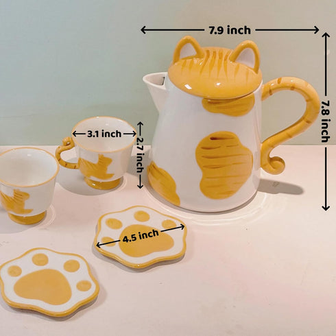 CSZPJLALA Set,Cute Set 4,Perfect Sets 4) Ceramic Cat Tea Cat Paw Tea Mugs And Saucers Of Cat Themed Gifts,Lovely Cat
