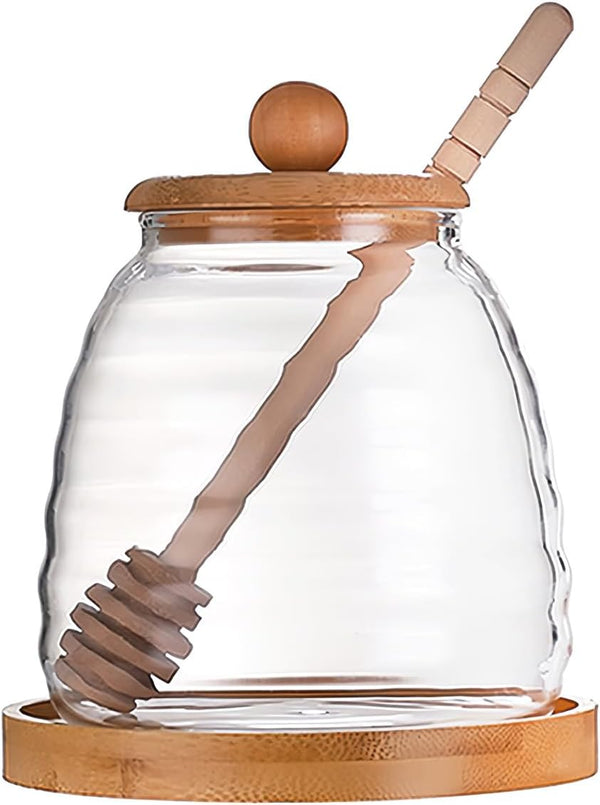 ASTRQLE 16.7 Oz Glass Honey Jar with Dipper and bamboo Lid Honey Pot