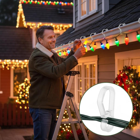 Kihanyoh (120, Christmas Light Clips, White Gutter Hooks Outside String Lights Clips Weatherproof Outdoor Seasonal