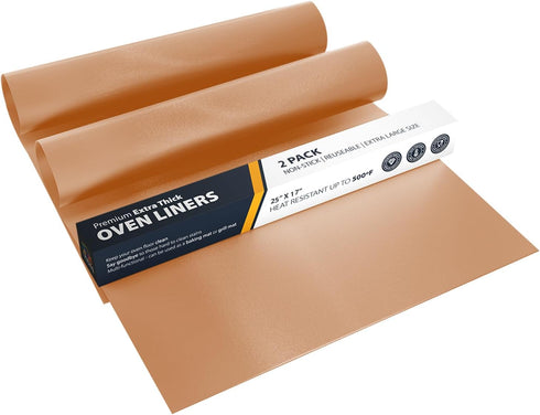 Copper Oven Liners - 2 Pack Large Heavy Duty Mats 17”x25” Non-Stick Reusable Liner for Ovens