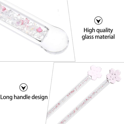 Toyvian 2pcs Glass Stirring Rod, Reusable Coffee Stirring Swizzle Stick with Cherry Blossom Head for Coffee Beverage