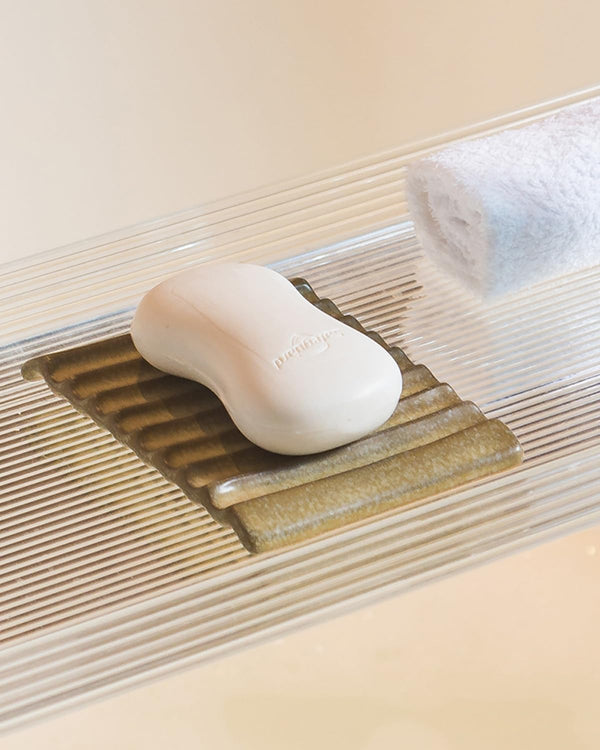 Ceramic Soap Dish for Countertop with Self Drain, Japanese Bar Soap Holder for Sink, Yellow