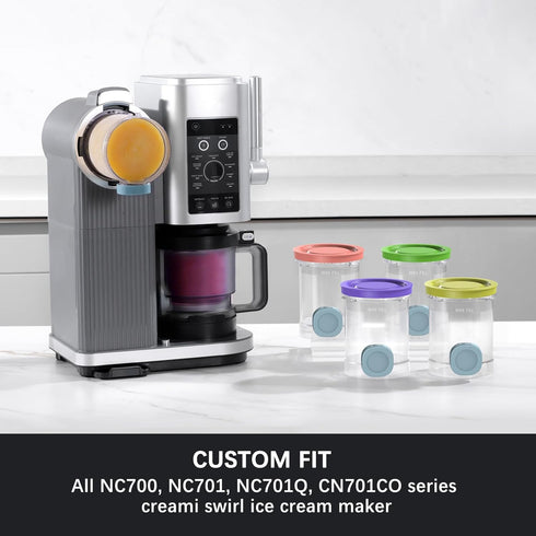 4 Pack, 16oz NC700 13-in-1 Omnikit for Ninja Swirl by Creami Pints and Lids - Cups Compatible with Series Swirl Ice